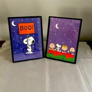 Set of 2 Peanuts/Snoopy Halloween Pictures In Frames